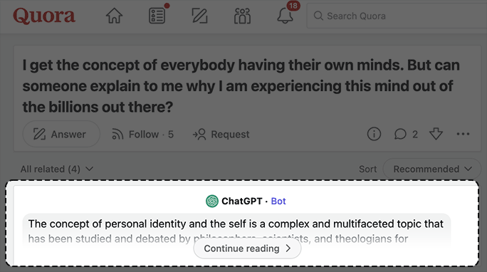 Quora 页面中嵌入的 ChatGPT 小组件的截图